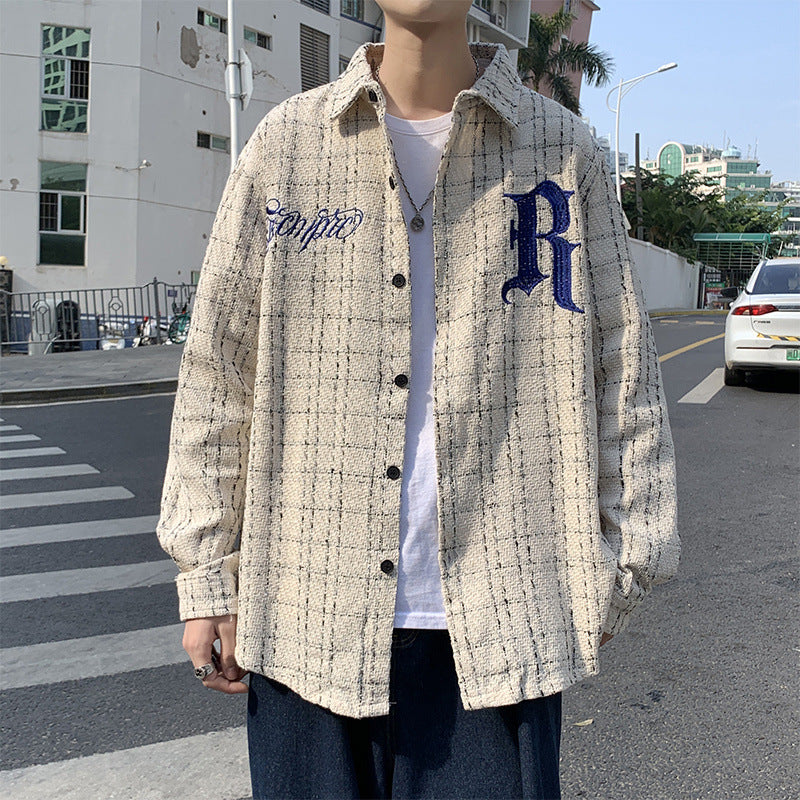 Plaid Embroidered Long Sleeve Shirt - Unisex Casual Style