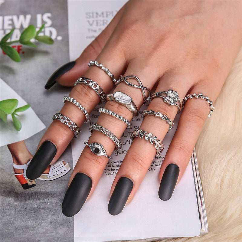 Ocean Wave Ring Set - 13-Piece Stackable Geometric Rings
