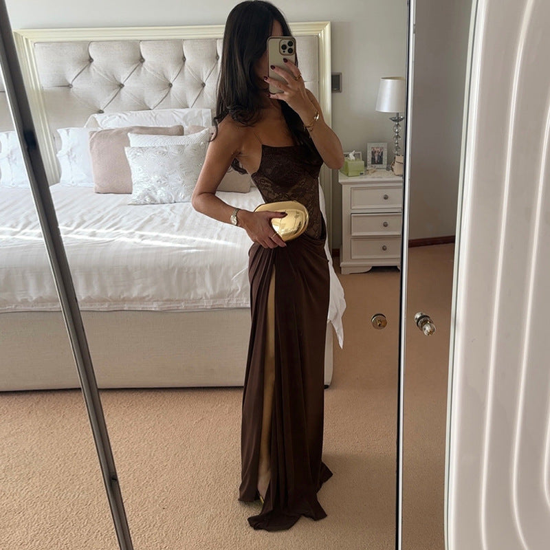 Sheer Lace Elegant Maxi Dress - Sleeveless Backless Evening Dress