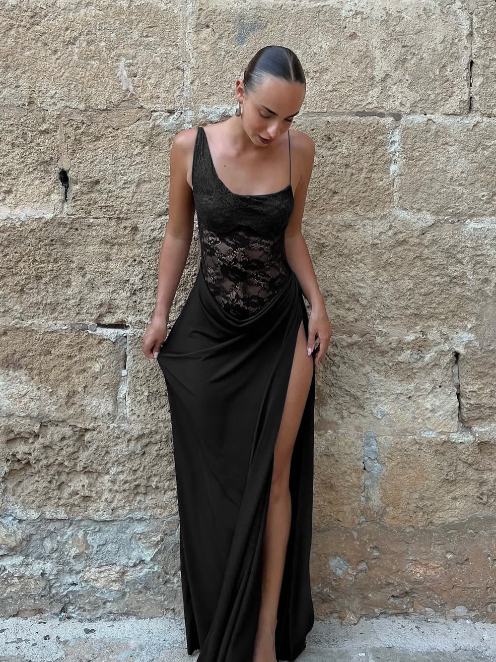 Sheer Lace Elegant Maxi Dress - Sleeveless Backless Evening Dress
