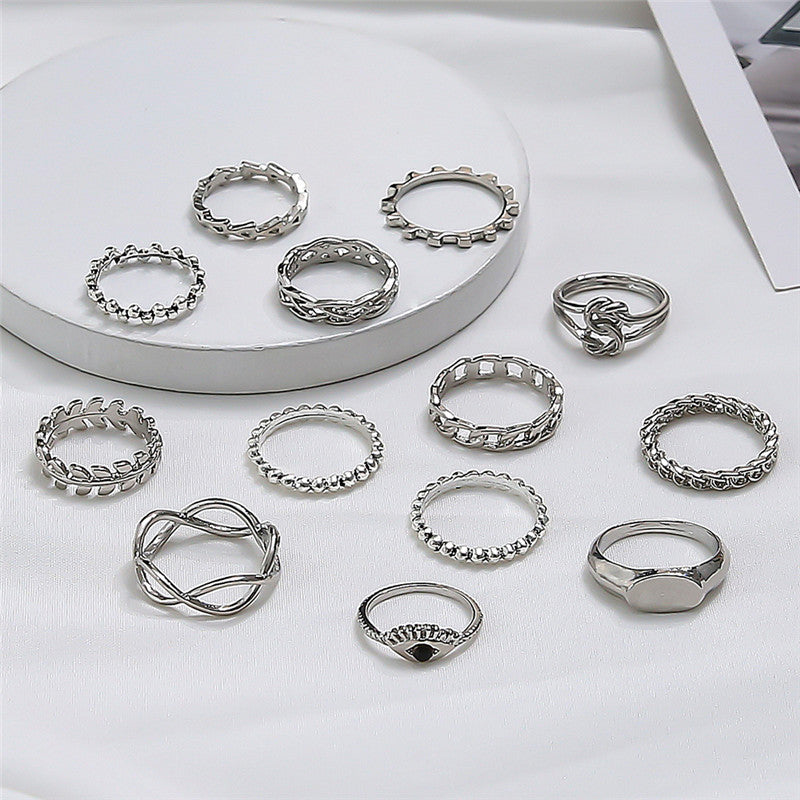 Ocean Wave Ring Set - 13-Piece Stackable Geometric Rings