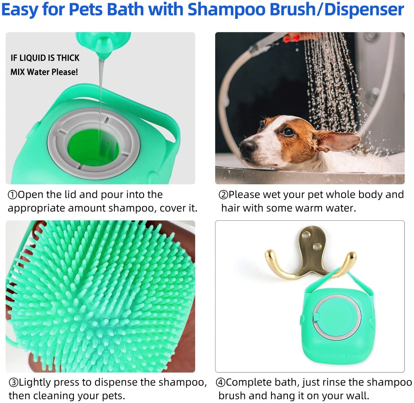 Pet Shampoo Brush - Silicone Massage Grooming Tool for Dogs & Cats