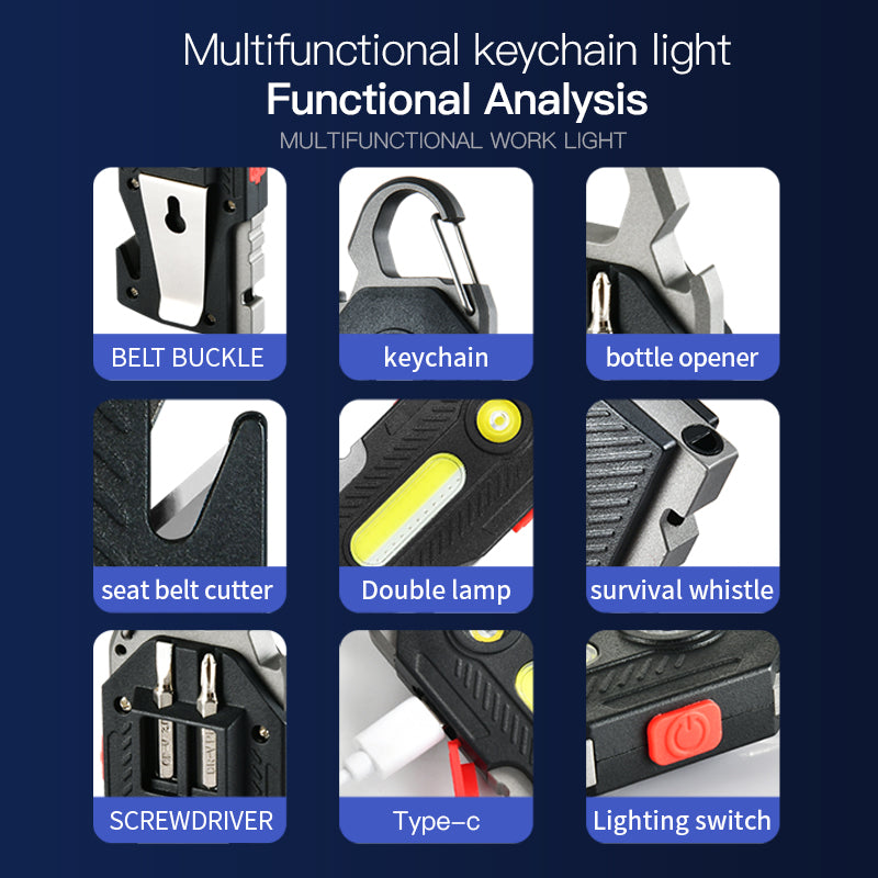 Multifunctional LED Emergency Light - 7-in-1 Survival Tool with Keychain