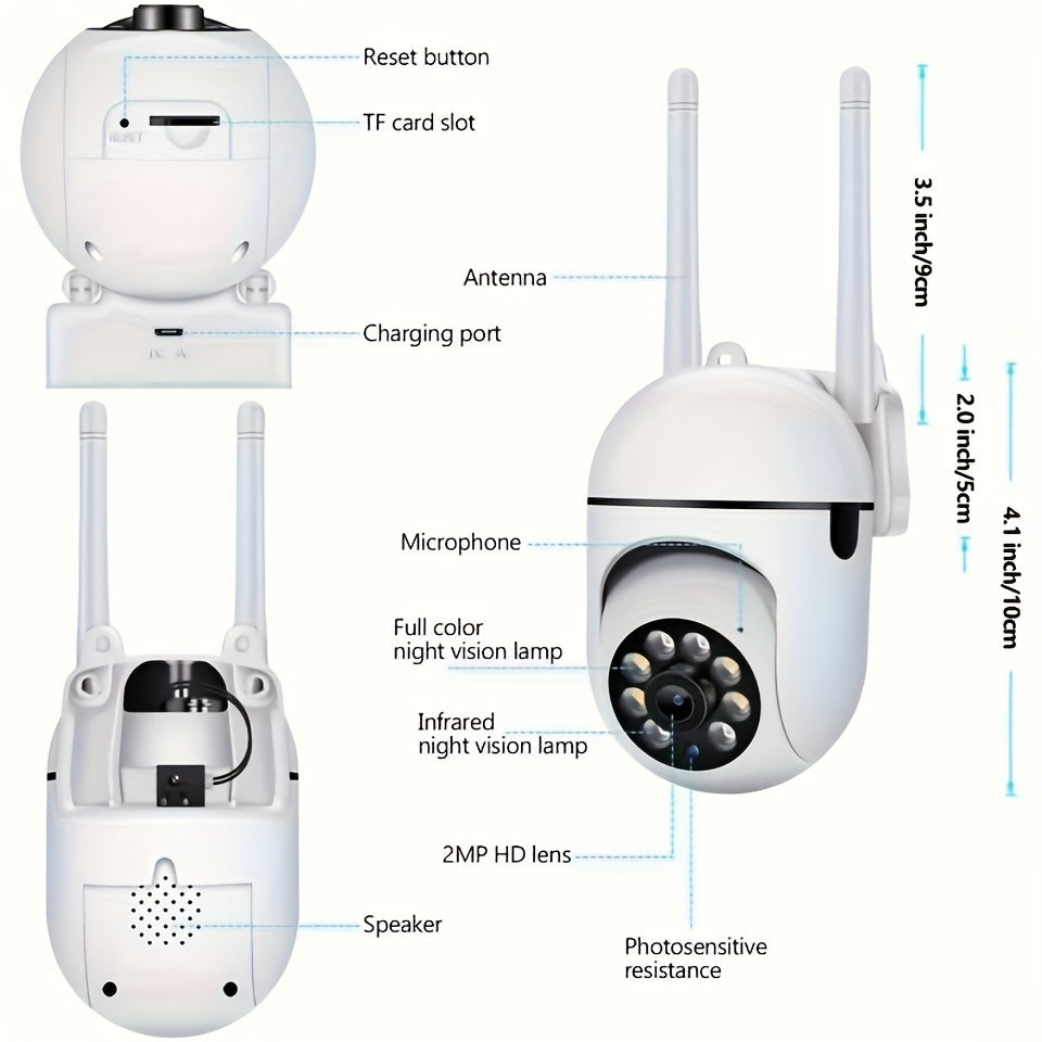 360° Wireless Outdoor Security Camera - HD 1080P WiFi Night Vision