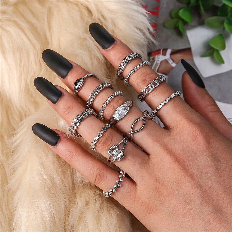 Ocean Wave Ring Set - 13-Piece Stackable Geometric Rings