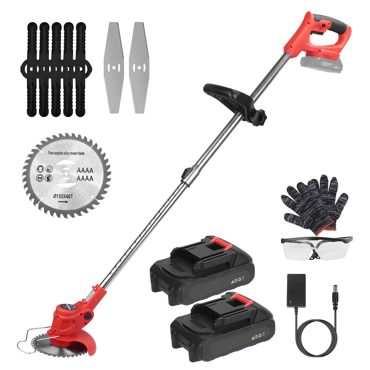 Electric Cordless Grass Trimmer - 21V Rechargeable Lawn Edger with Blades & Accessories