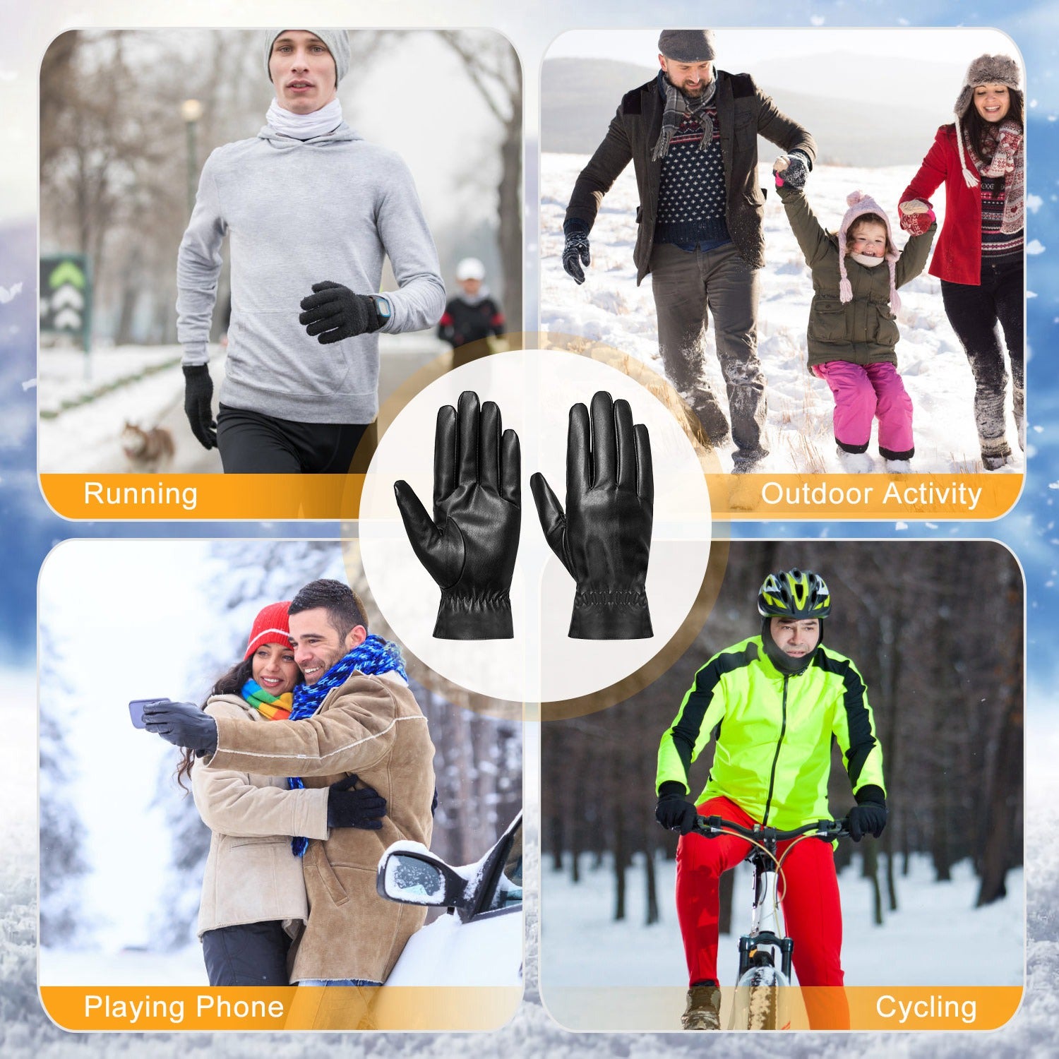Winter Leather Gloves - Windproof & Waterproof for Cycling, Skiing & Driving