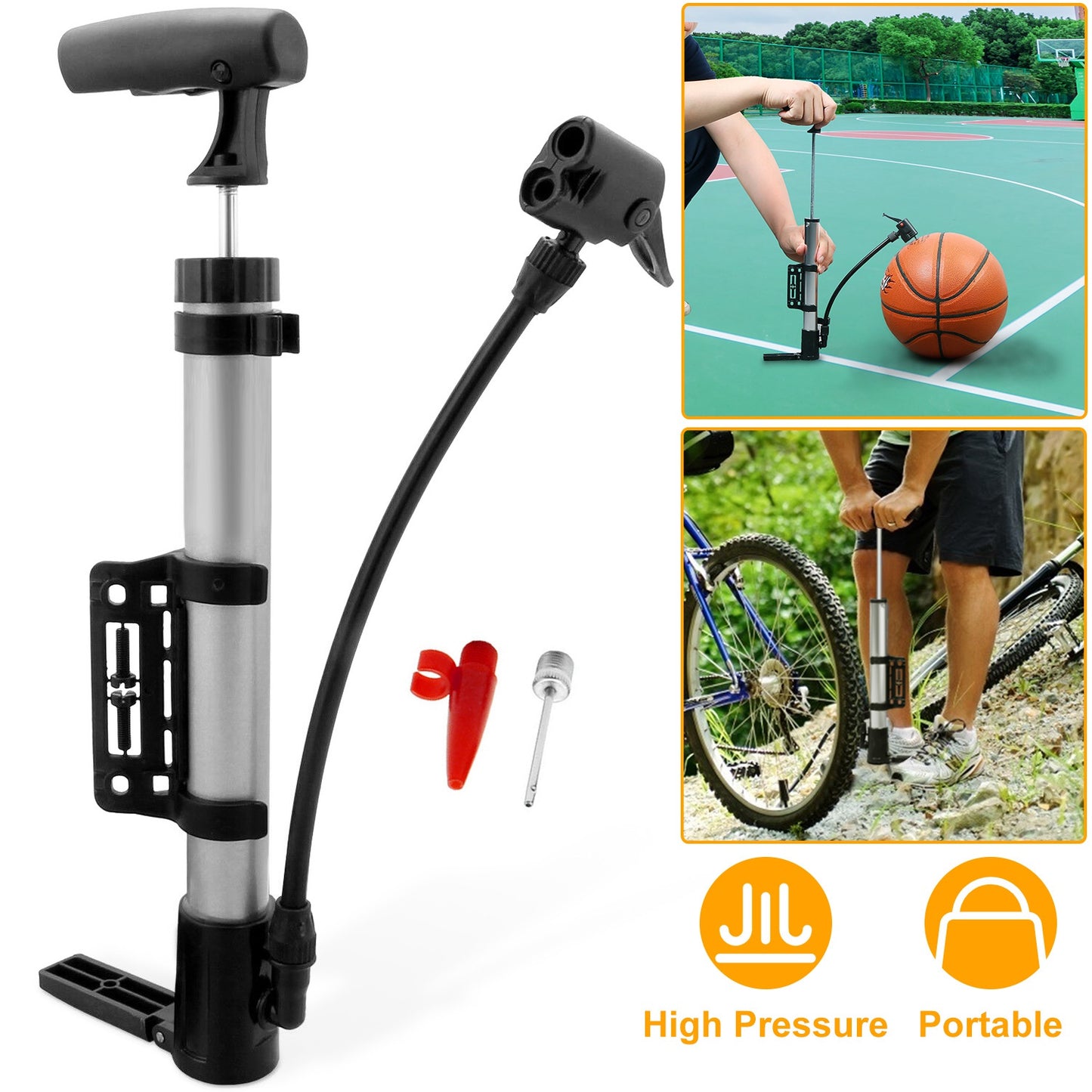 Mini Bike Inflator - Portable Bicycle Tire Pump with Frame Mount