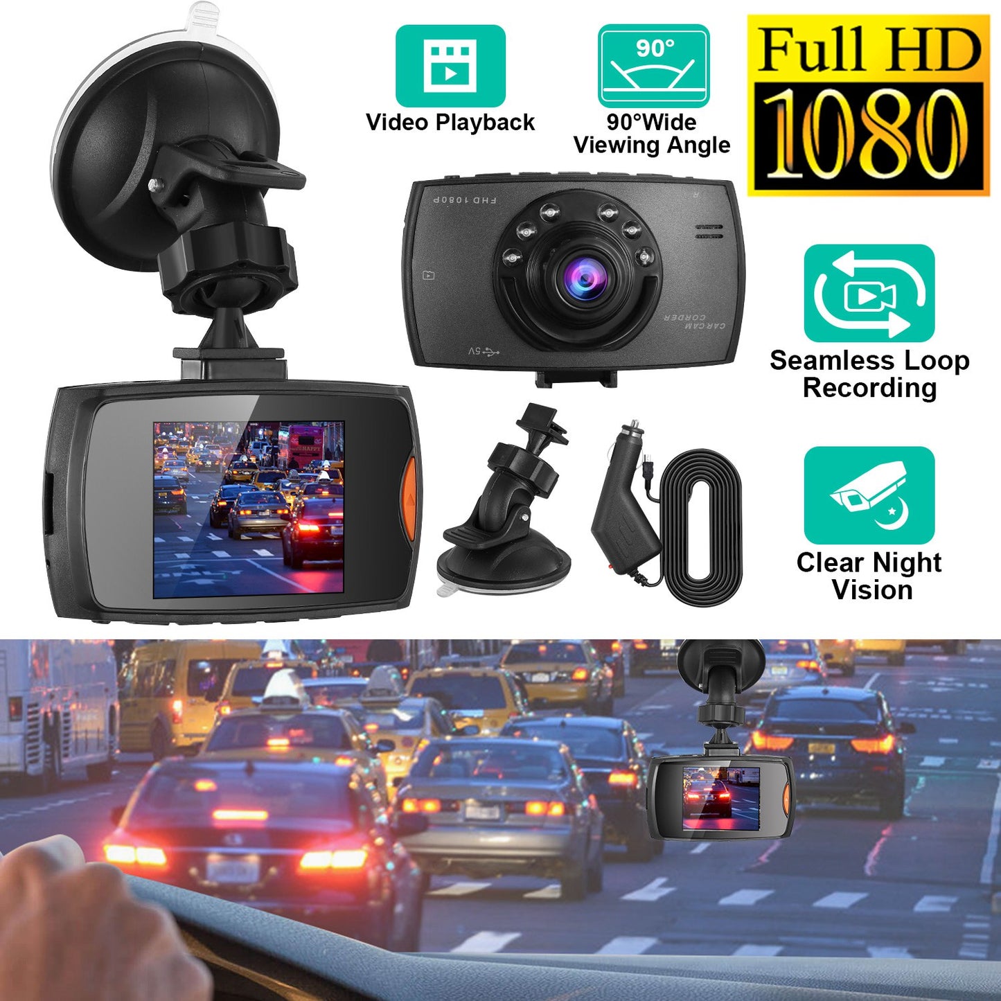 1080P Car DVR Dash Cam - Night Vision Loop Recording Camera