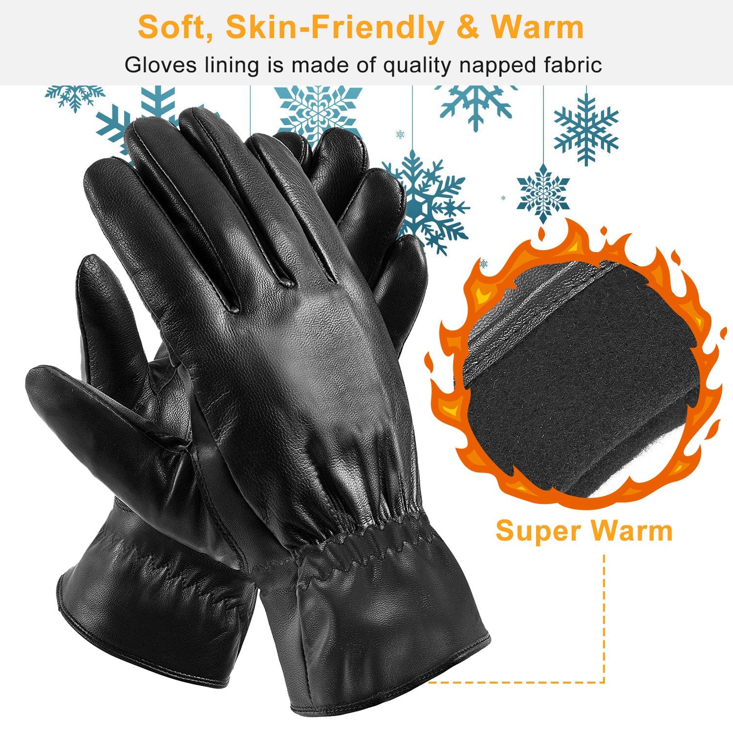 Winter Leather Gloves - Windproof & Waterproof for Cycling, Skiing & Driving