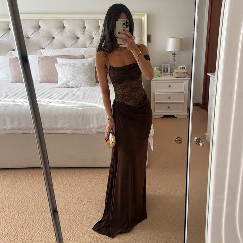 Sheer Lace Elegant Maxi Dress - Sleeveless Backless Evening Dress