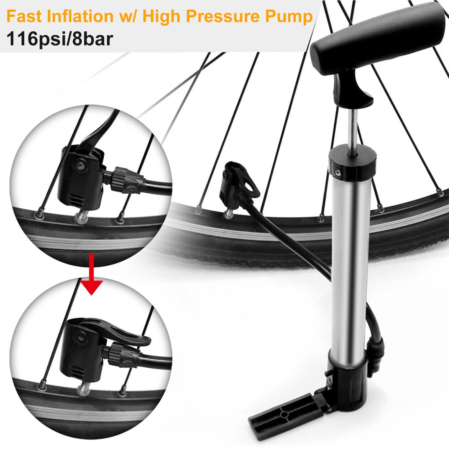 Mini Bike Inflator - Portable Bicycle Tire Pump with Frame Mount