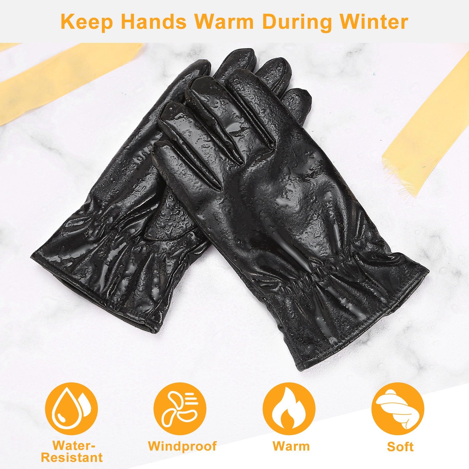 Winter Leather Gloves - Windproof & Waterproof for Cycling, Skiing & Driving