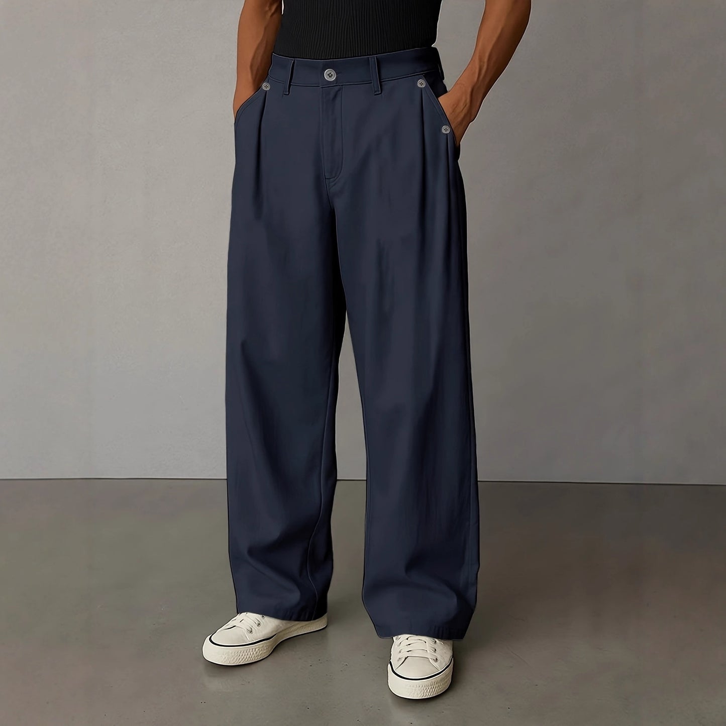 Men's Solid Color Straight-Leg Casual Pants - European Retro Style