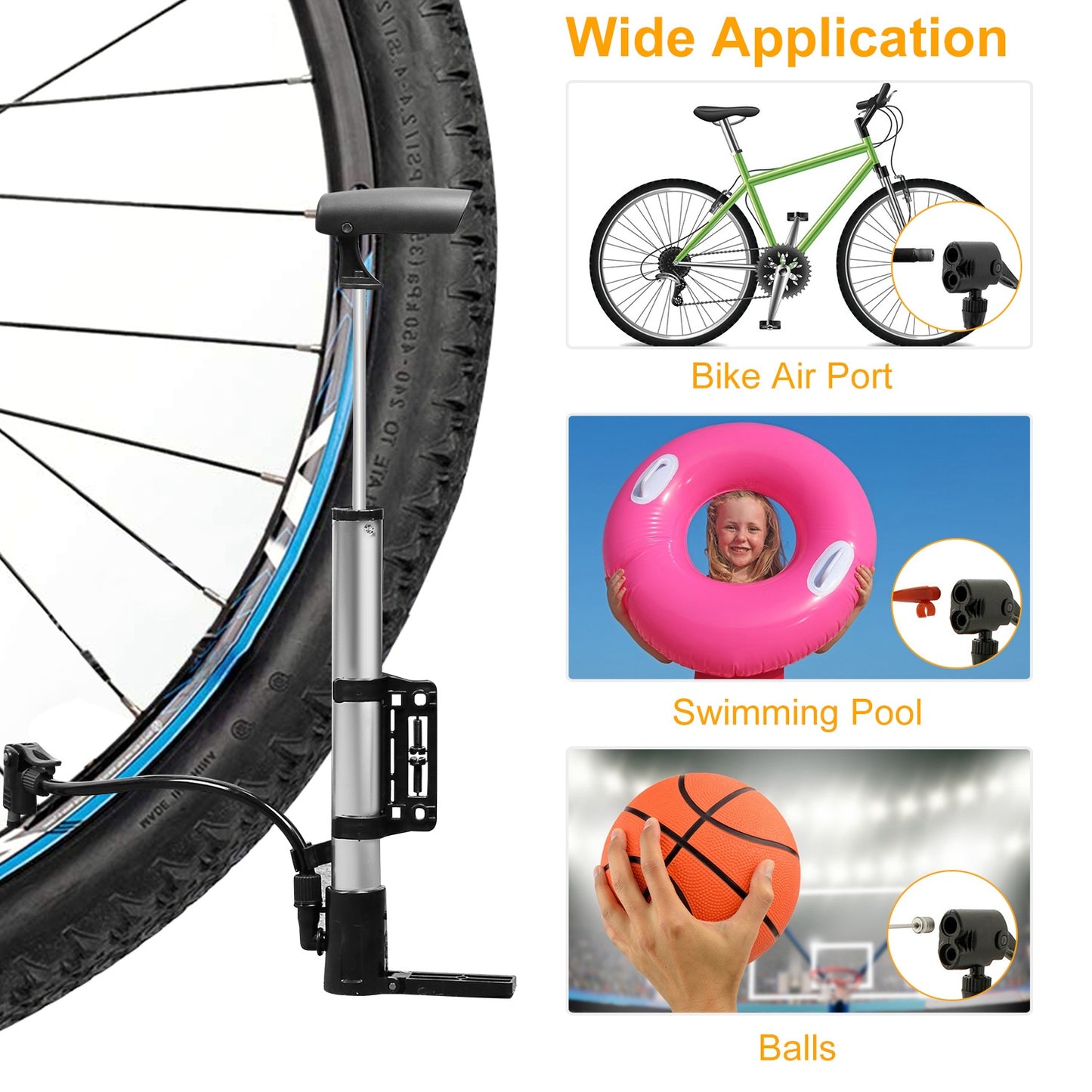 Mini Bike Inflator - Portable Bicycle Tire Pump with Frame Mount
