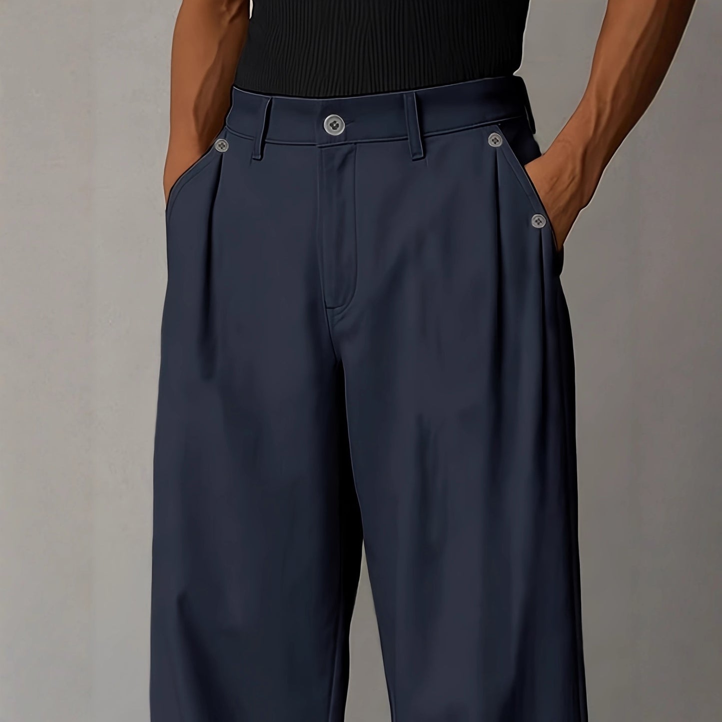 Men's Solid Color Straight-Leg Casual Pants - European Retro Style