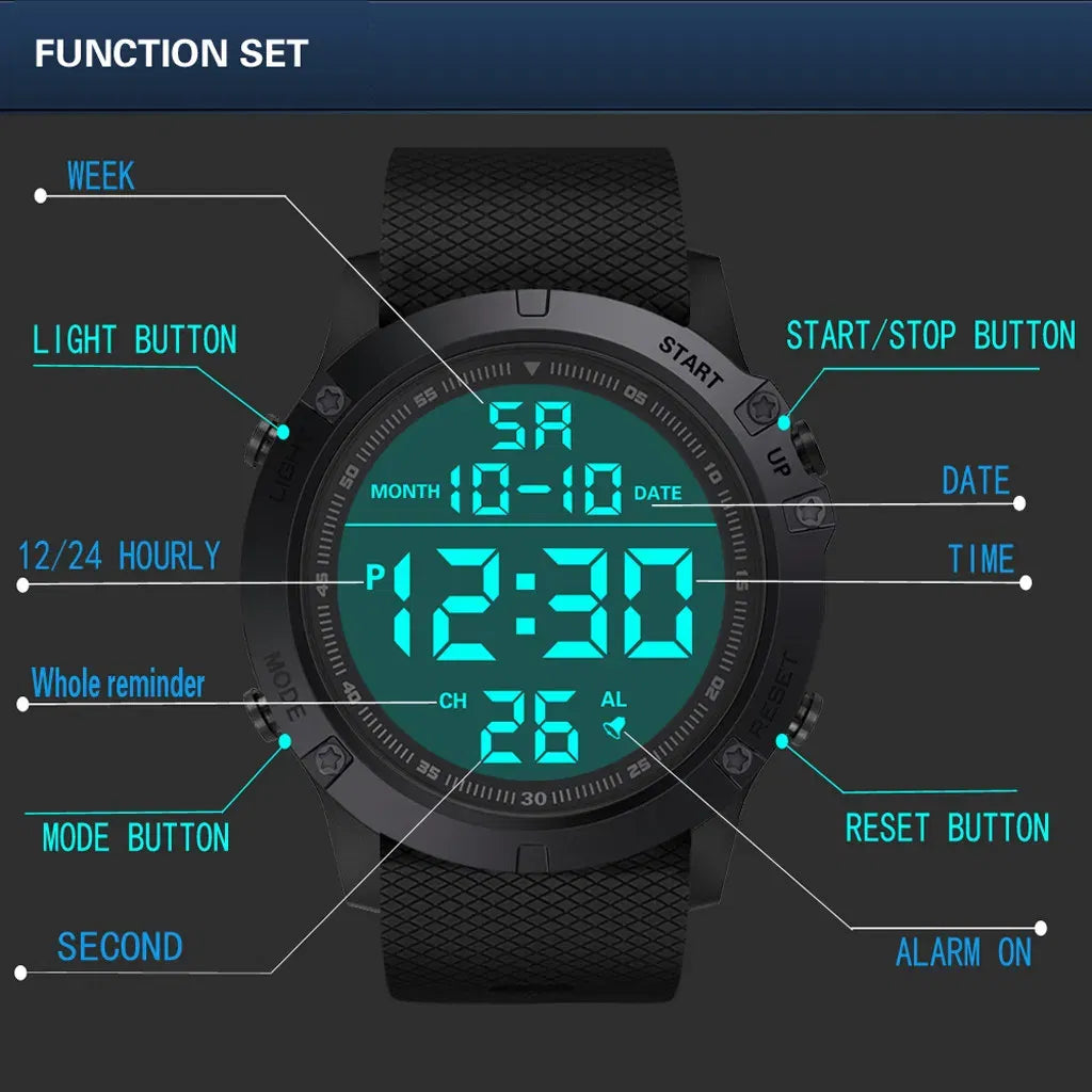 Waterproof Digital Sports Watch - Military Tactical LED Backlight Wristwatch