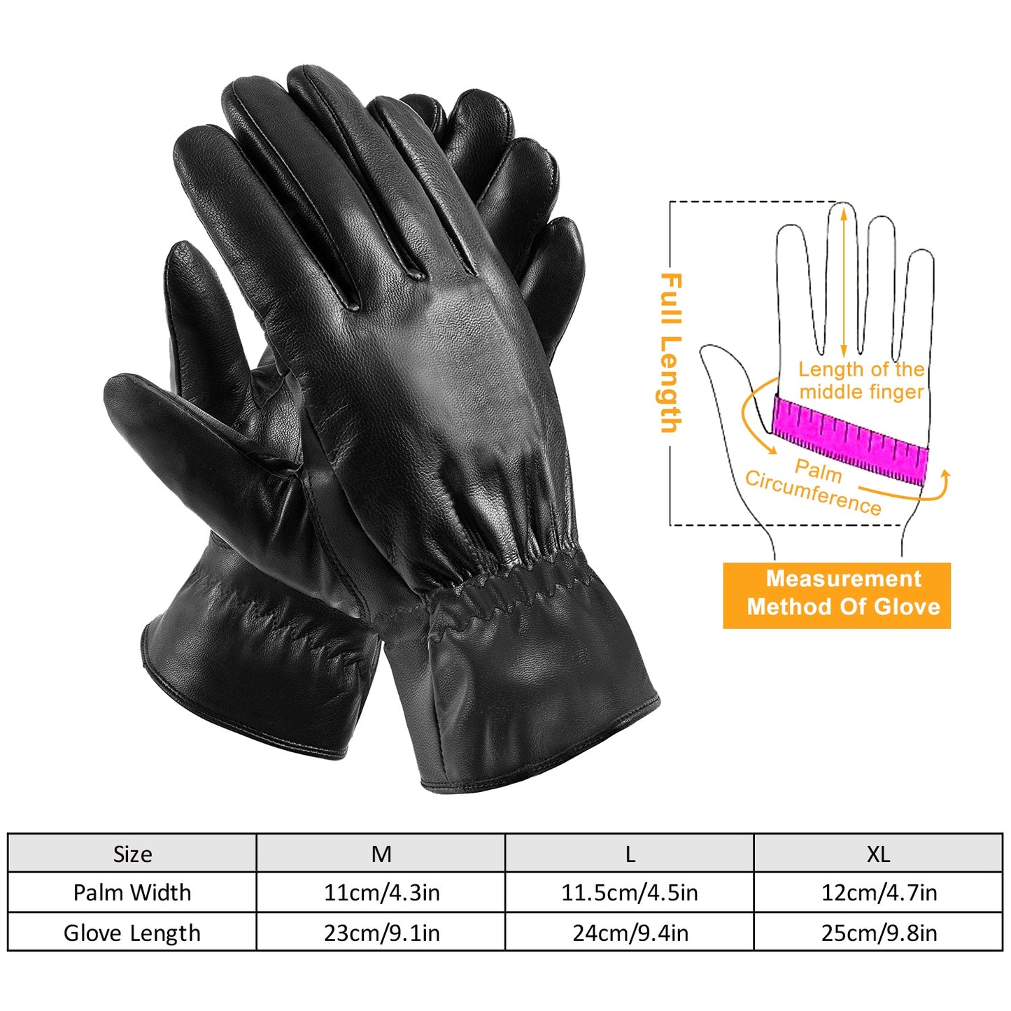 Winter Leather Gloves - Windproof & Waterproof for Cycling, Skiing & Driving