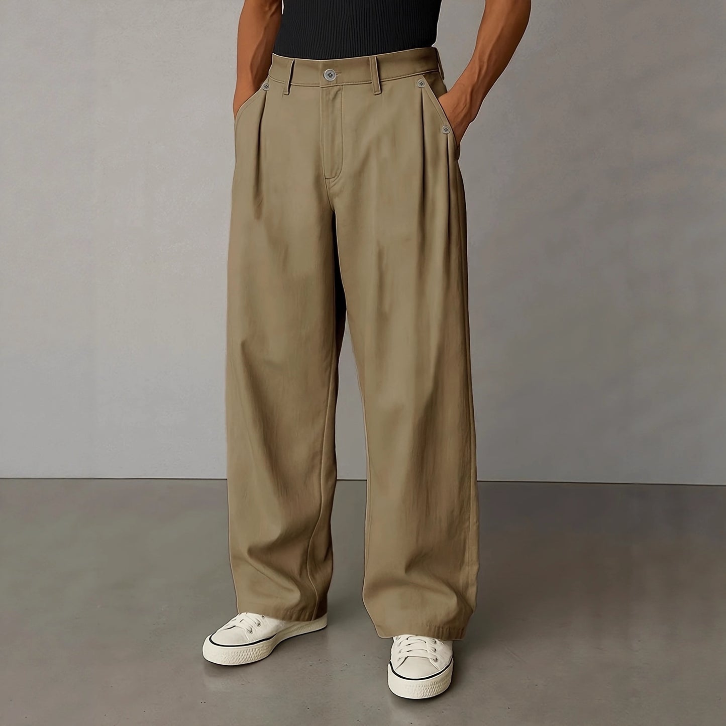 Men's Solid Color Straight-Leg Casual Pants - European Retro Style