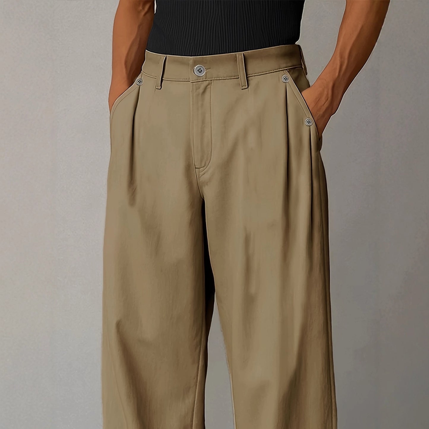 Men's Solid Color Straight-Leg Casual Pants - European Retro Style