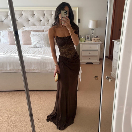 Sheer Lace Elegant Maxi Dress - Sleeveless Backless Evening Dress