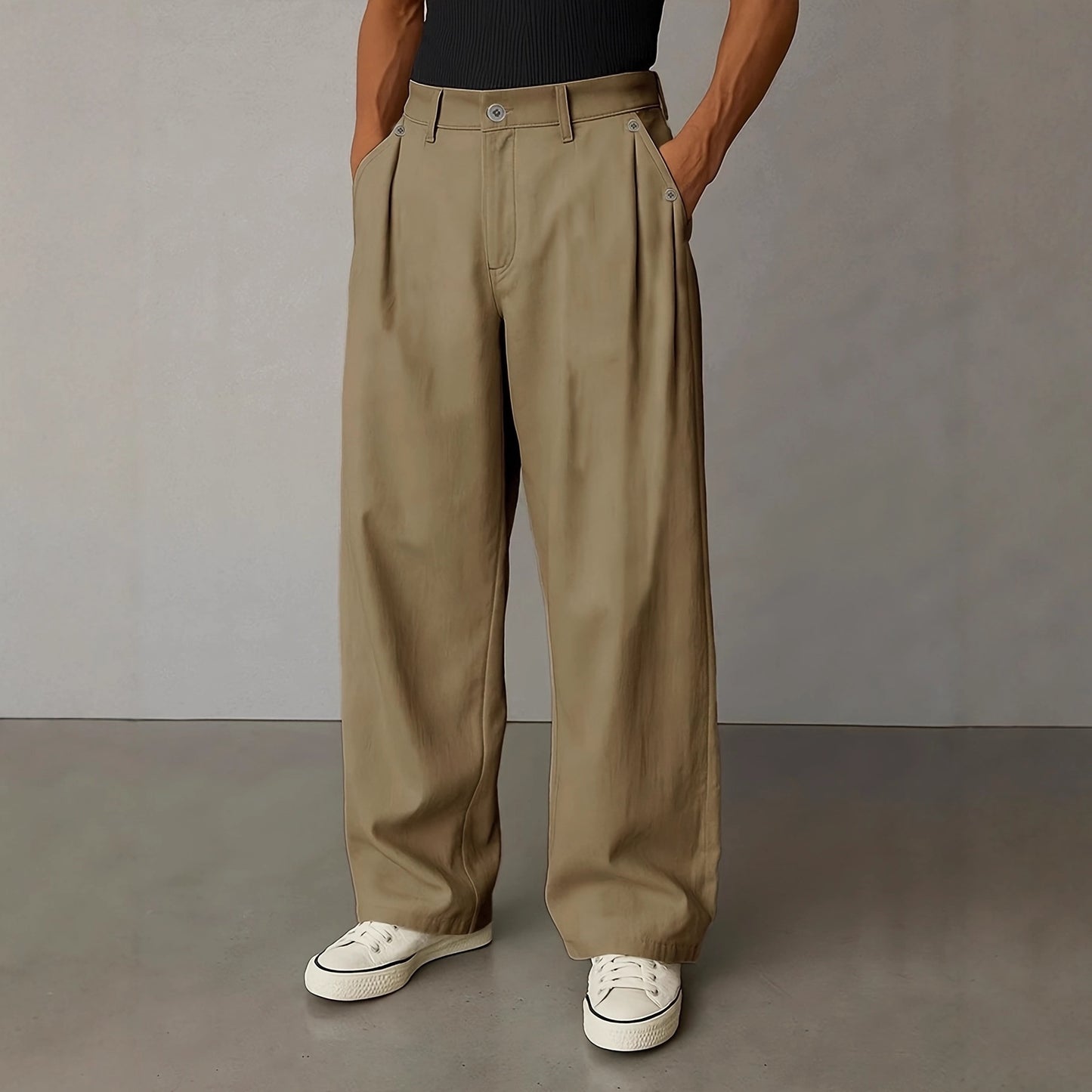 Men's Solid Color Straight-Leg Casual Pants - European Retro Style