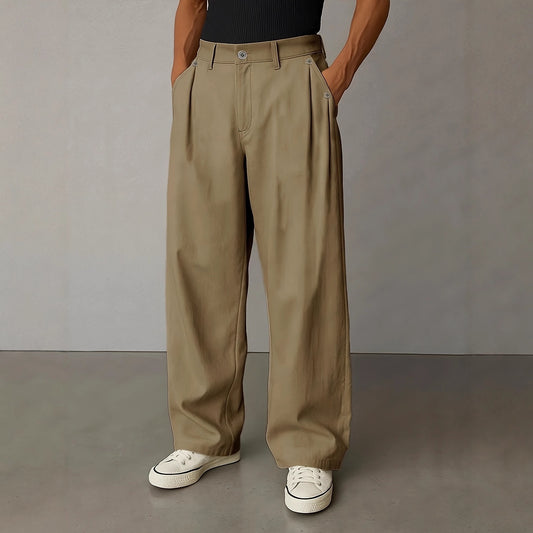 Men's Solid Color Straight-Leg Casual Pants - European Retro Style