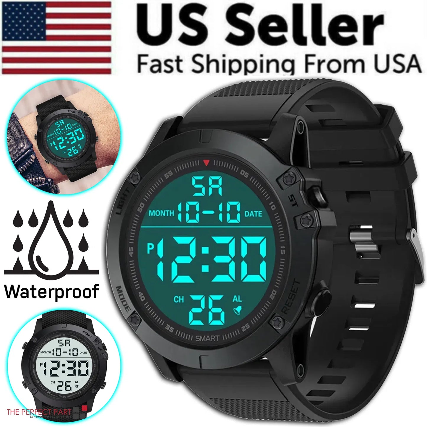 Waterproof Digital Sports Watch - Military Tactical LED Backlight Wristwatch