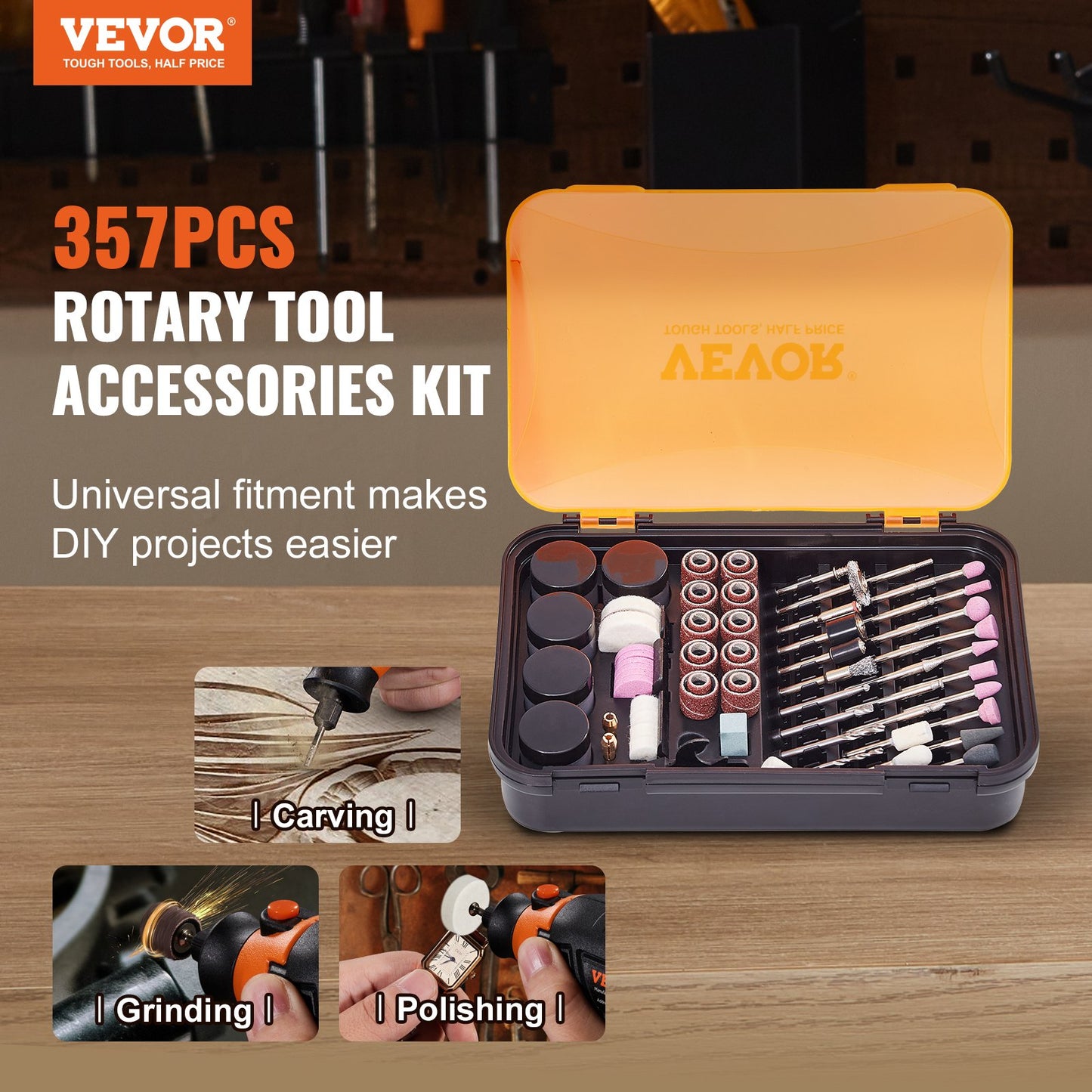 357-Piece Rotary Tool Accessory Kit - Universal 1/8" Shank for Grinding & Carving