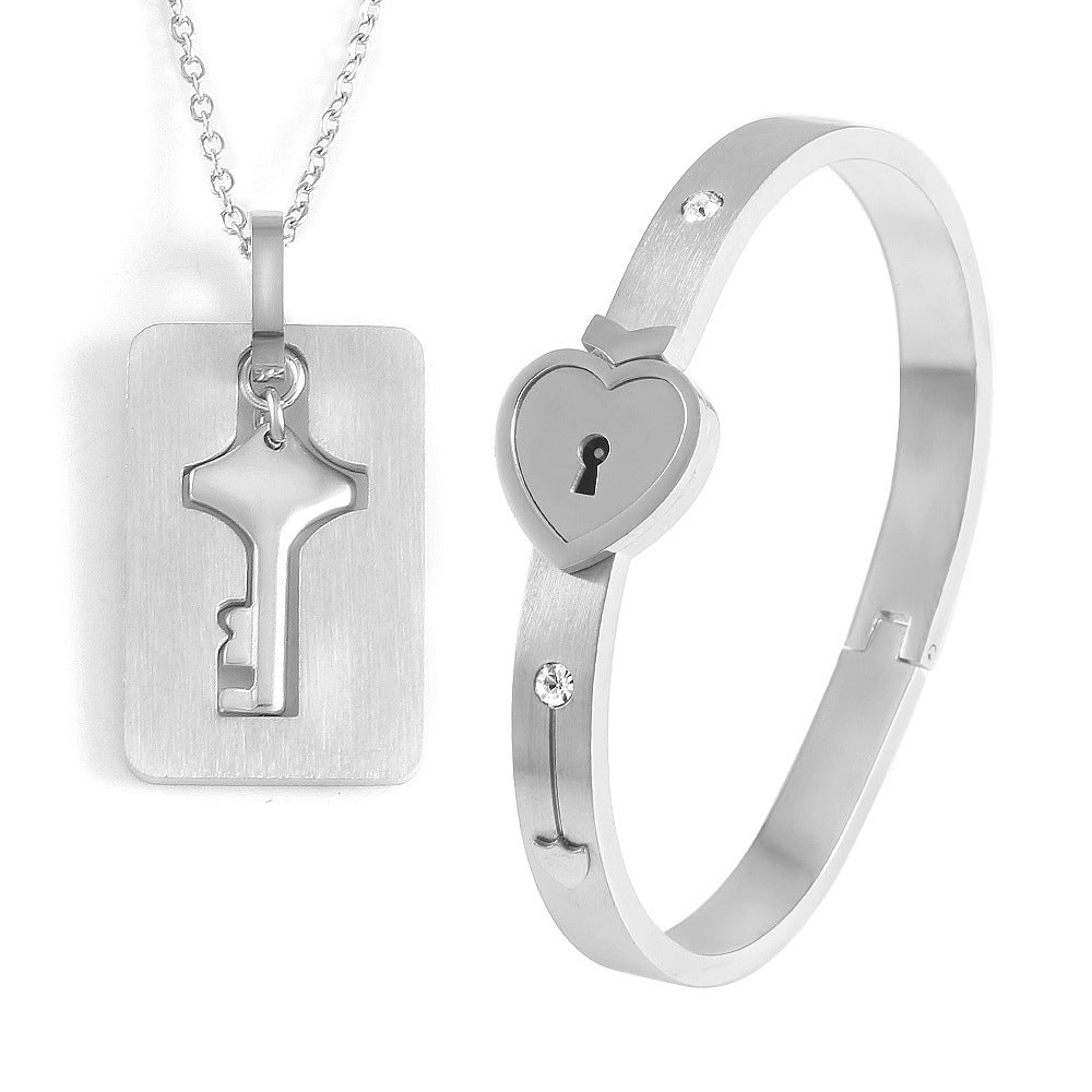 Couple's Love Lock Bracelet Set - Matching His & Hers Heart Bracelets
