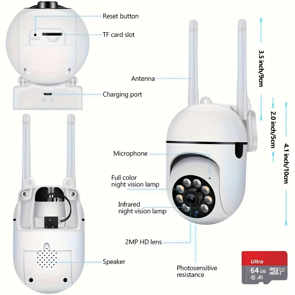 360° Wireless Outdoor Security Camera - HD 1080P WiFi Night Vision