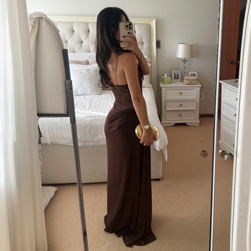 Sheer Lace Elegant Maxi Dress - Sleeveless Backless Evening Dress