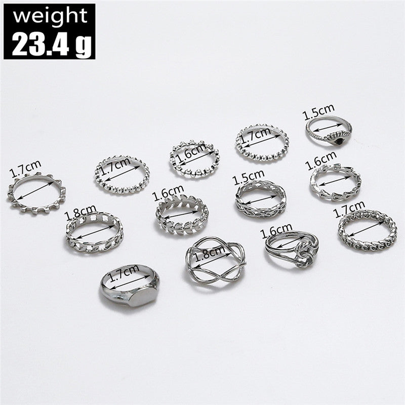 Ocean Wave Ring Set - 13-Piece Stackable Geometric Rings