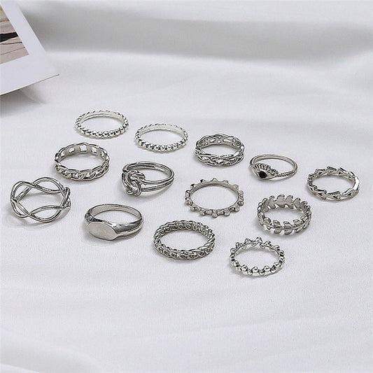 Ocean Wave Ring Set - 13-Piece Stackable Geometric Rings